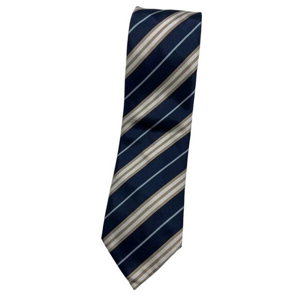 BURBERRY Men's 100% Silk Necktie LUXURY Tie Navy Striped W:3.8" EUC - Picture 1 of 5